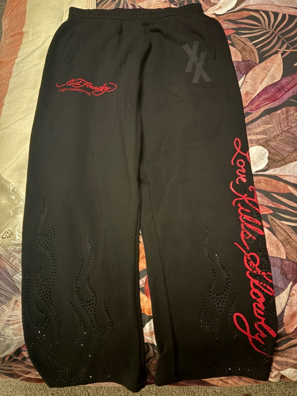 Ed Hardy x MGK rhinestone sweat pants XL
